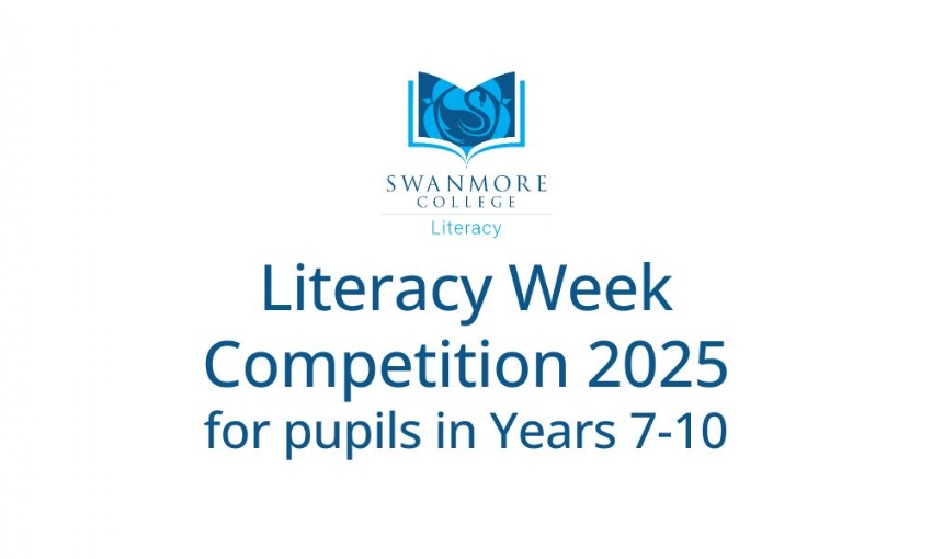 Image shows the Swanmore College Literacy logo with the words literacy week competition 2025 for pupils in years 7 to 10